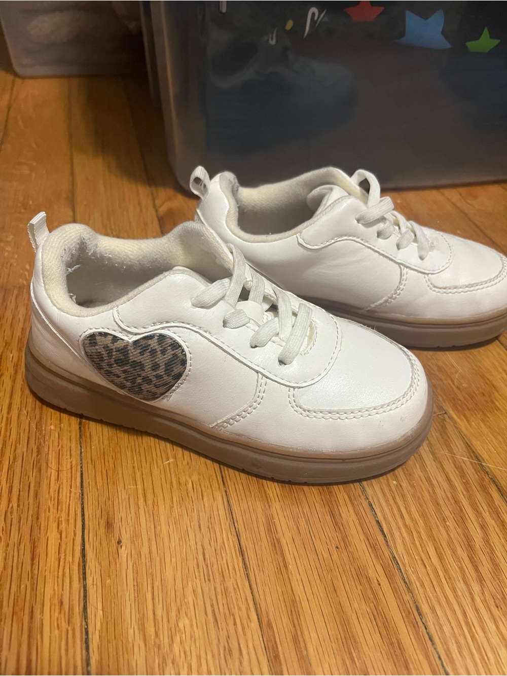 Old Navy White Kids Sneakers with Leopard-Print Heart